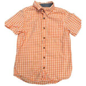 cat & jack orange and white check plaid short sleeve button down shirt